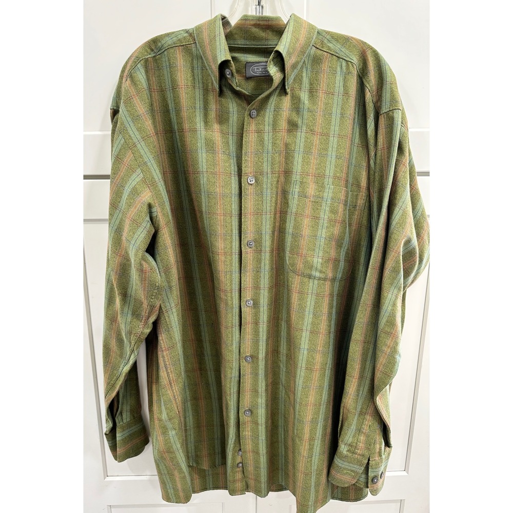 VTG Talbots Mens XL Green Plaid Button‎ Up Long Sleeve Shirt